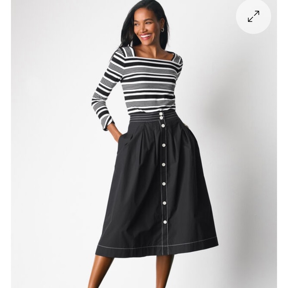 Talbots Black and White Striped Square Neck Tee Size XL - Picture 2 of 8